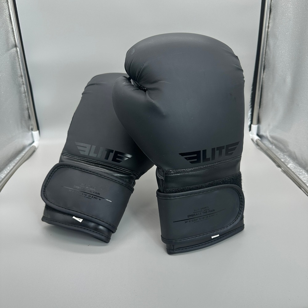 Elite Sports Boxing Gloves Mens 14oz Black Training Sparring MMA Muay Thai